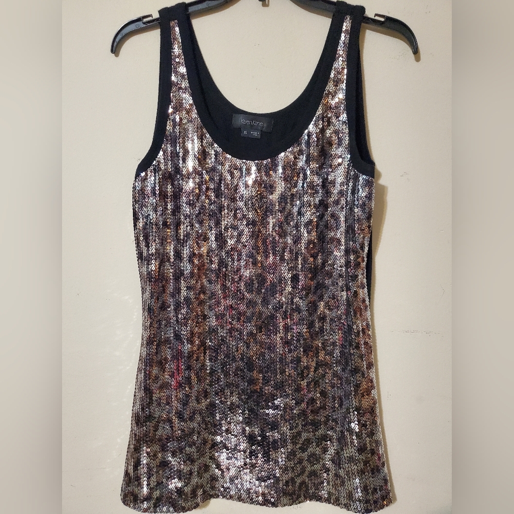 Y2K Leopard sequin going out top | rhinestone party glam animal print XL